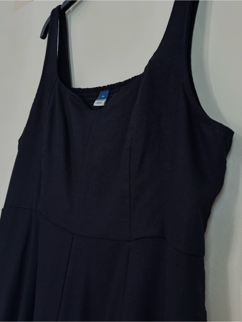 Old Navy Boho Fit Flare Sleeveless Black Linen Blend Smocked Back Midi Dress XL - Picture 8 of 16